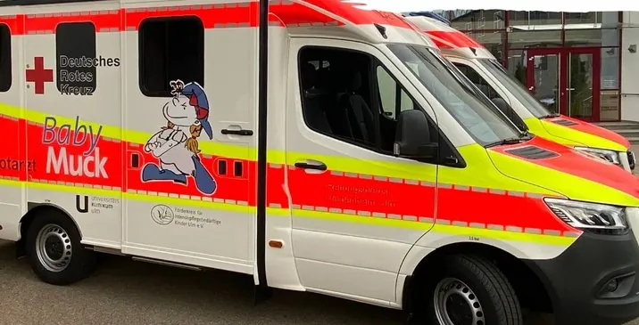 Der aktuelle BabyMuck: Baby-Notarztwagen des DRK Rettungsdienstes Heidenheim-Ulm